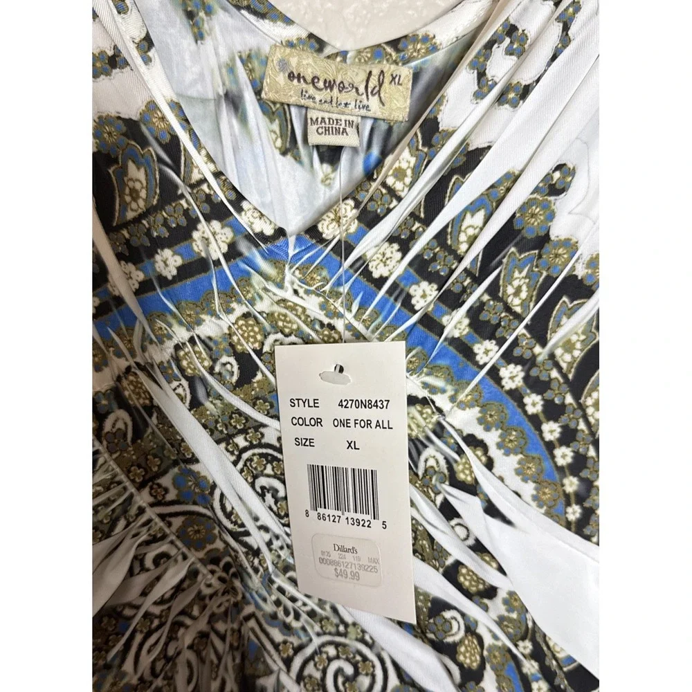 One World Womens XL Sleeveless Embellished Floral Maxi Dress Boho Beach‎ NEW